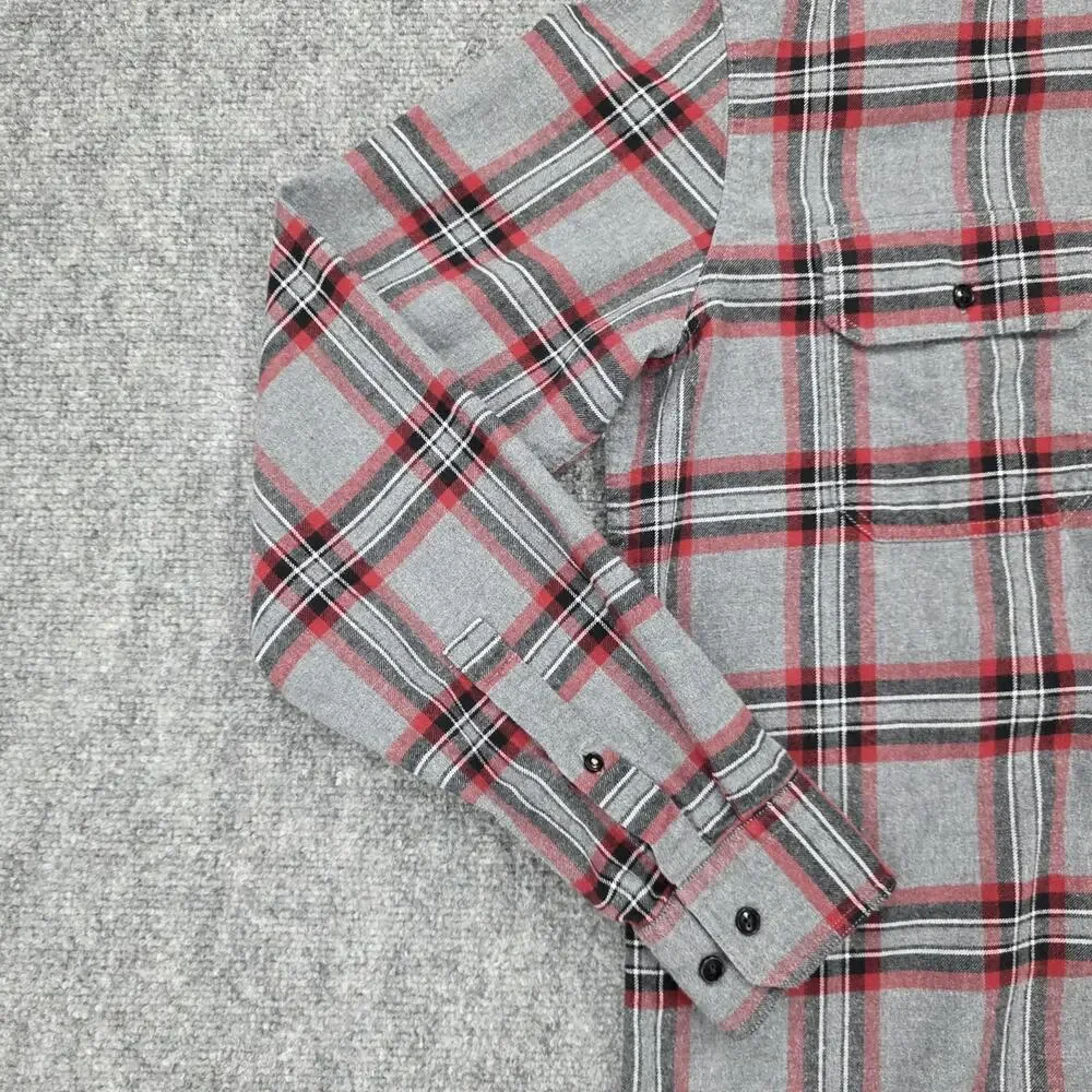 Banana Republic Shirt Mens Tall Medium Gray Plaid Flannel Untucked Standard Fit